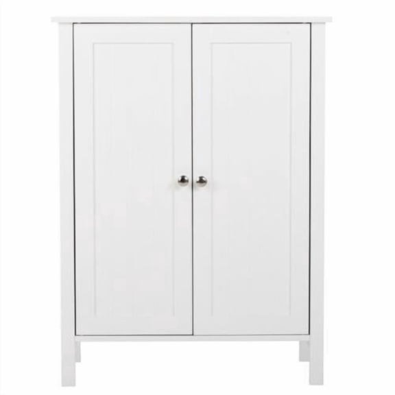 Bathroom Floor Storage Cabinet with Double Door + Adjustable Shelf, Wooden Organizer Cabinet for Living Room, Bathroom, Bedroom, Modern Home Furniture (White)