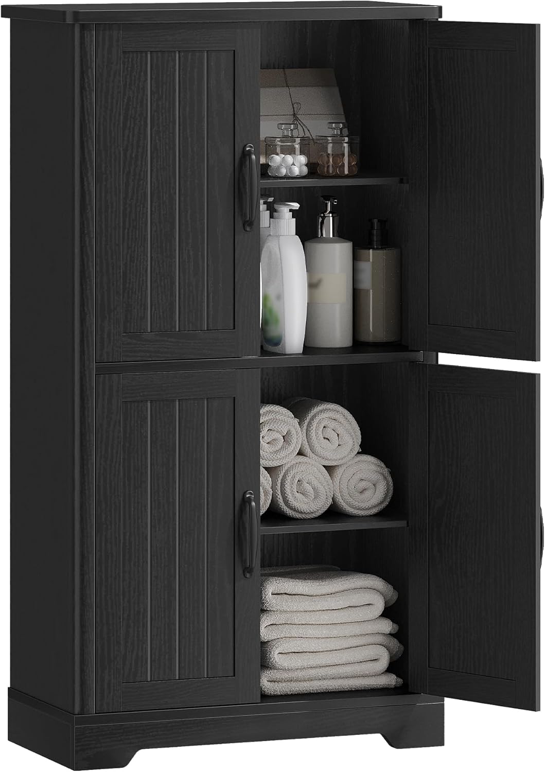 Bathroom Floor Storage Cabinet, Freestanding Cabinet with 4 Door, 2 Adjustable Shelves, Bathroom ...