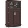 thumbnail image 1 of Bathroom Floor Storage Cabinet - Linen Floor Cabinet with Doors and Adjustable Shelves, Freestanding Side Storage Organizer for Bathroom, Living Room, Entryway, Kitchen Storage Unit (Brown), 1 of 13