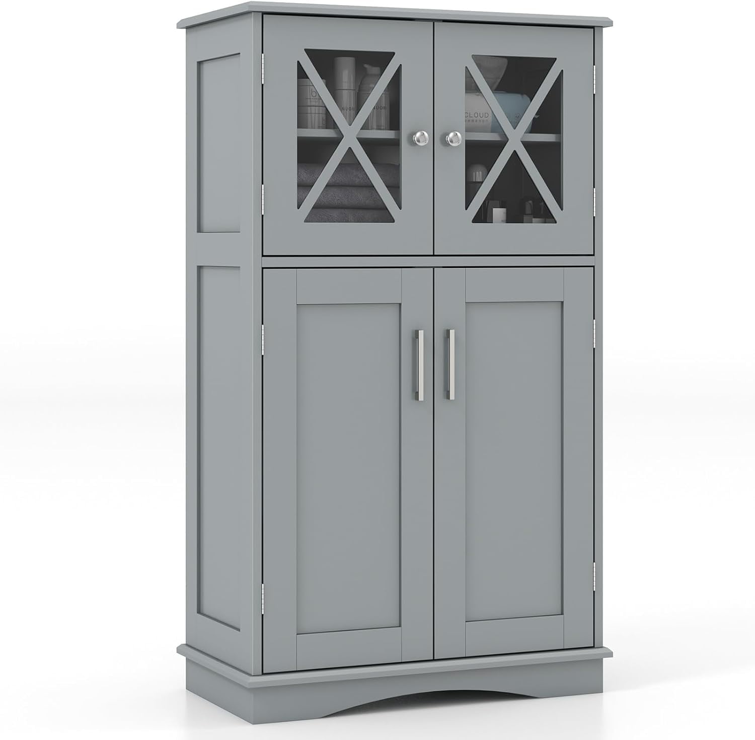 Bathroom Floor Storage Cabinet - Linen Floor Cabinet with Doors and Adjustable Shelves, Freestanding Side Storage Organizer for Bathroom, Living Room, Entryway, Kitchen Storage Unit (Grey)