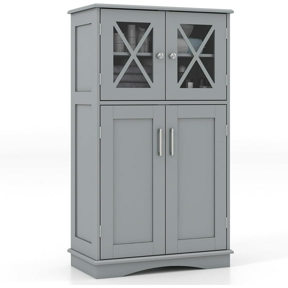 Bathroom Floor Storage Cabinet - Linen Floor Cabinet with Doors and Adjustable Shelves, Freestanding Side Storage Organizer for Bathroom, Living Room, Entryway, Kitchen Storage Unit (Grey)