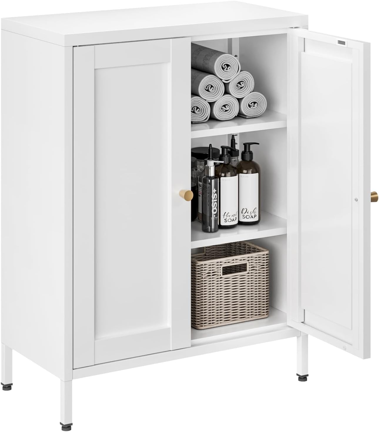 Bathroom Floor Storage Cabinet,Metal Storage Sideboard with 2 Doors and ...