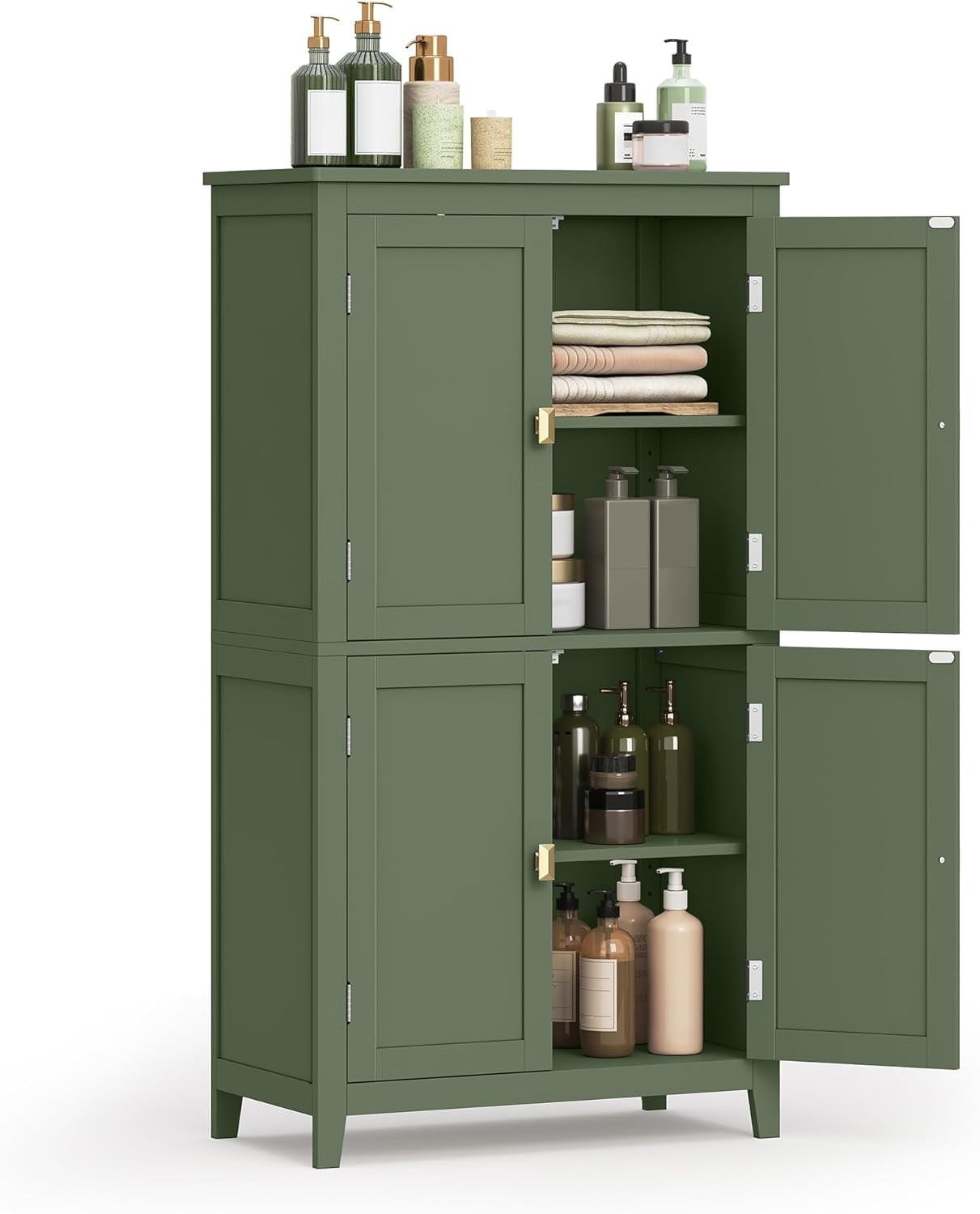 Forest Green MDF Freestanding Cabinet with Adjustable Shelves