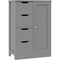 Bathroom Floor Storage Cabinet, Wooden Storage Organizer with 4 Drawers and 1 Door, Freestanding Pantry Cabinet with Adjustable Shelves for Bathroom, Living Room, Kitchen, Entryway, Grey