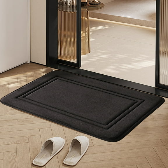 Bathroom Foam Absorbent Floor Mat,Non-Slip Dry Foot Doorway Rug,Waterproof Washable Anti-Skid Mat for Bathroom Toilet Entryway Hallway Kitchen,Quick-Dry Comfortable Indoor Outdoor Home Mat-Black