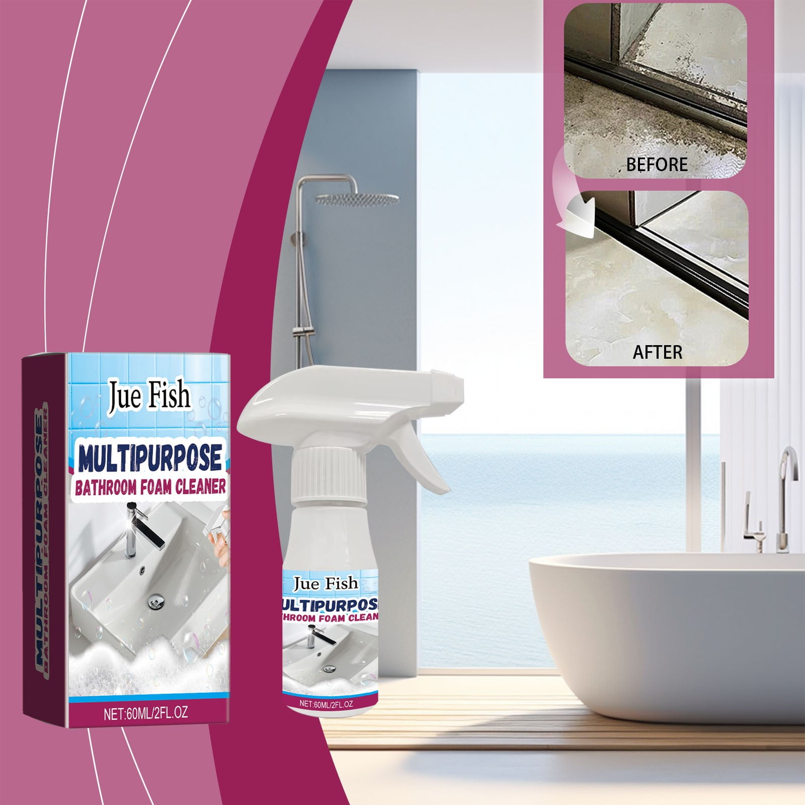 Bathroom Foam Cleaner, Shower and Tile Cleaner Spray, Clinging Formula ...