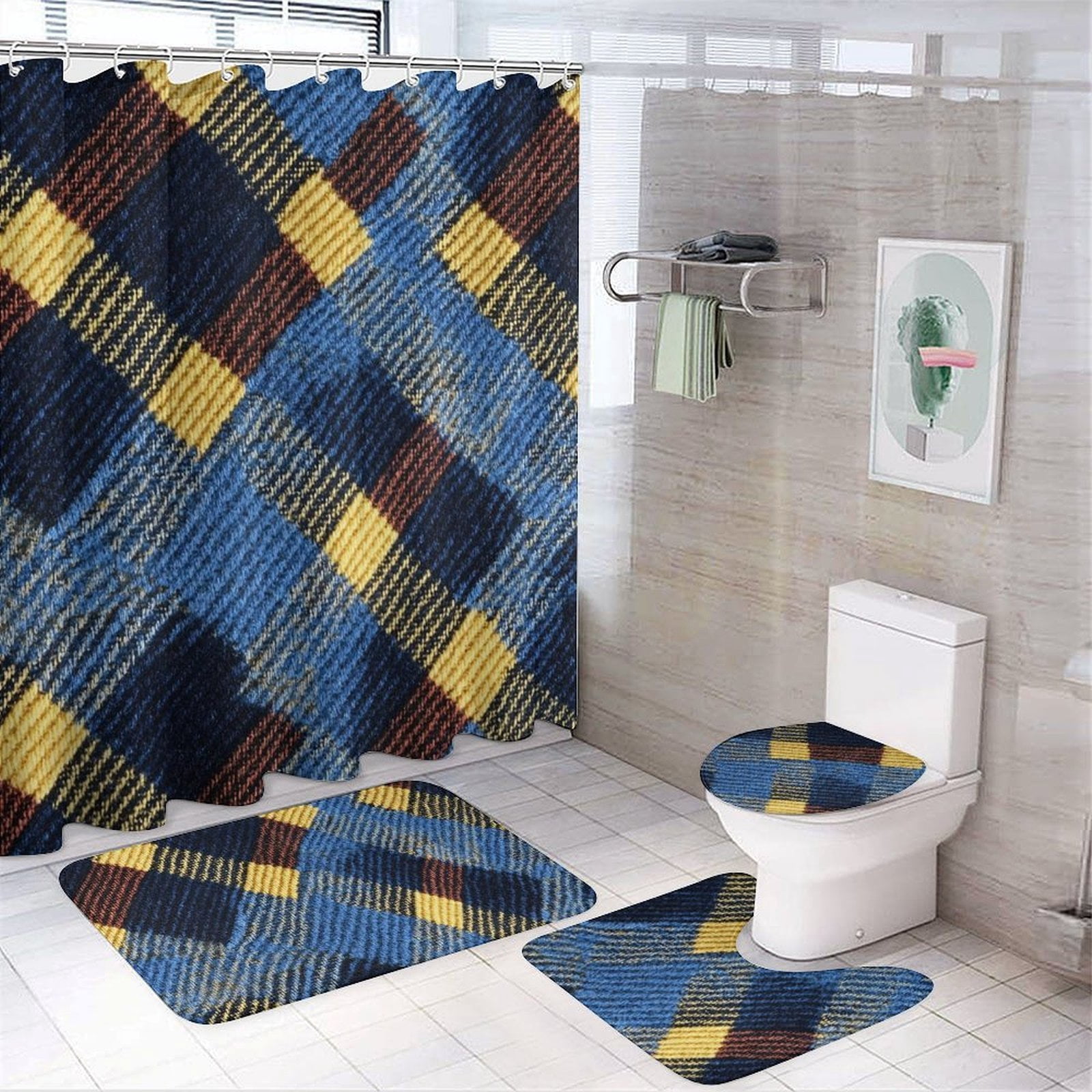 Bathroom Four Sets Of Floor Mat Shower Curtain Strong Durability Easy ...