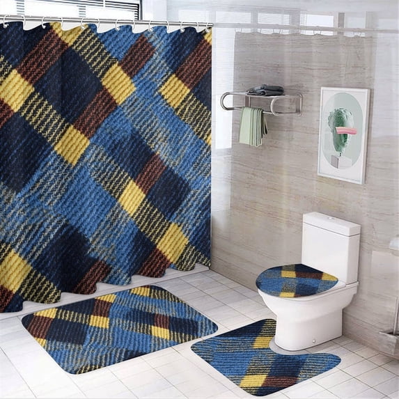 Bathroom Four Sets Of Floor Mat Shower Curtain Strong Durability Easy ...