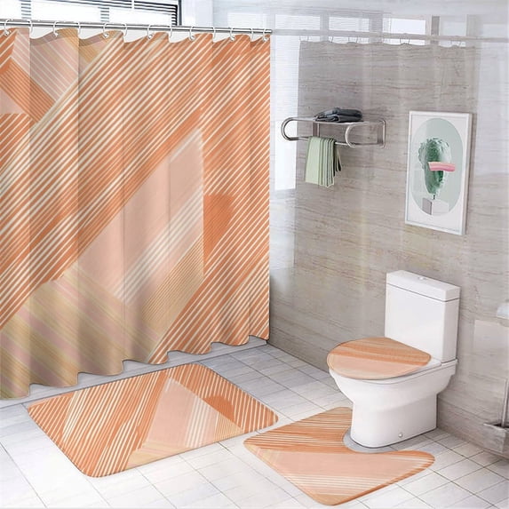 Bathroom Four Sets Of Floor Mat Shower Curtain Strong Durability Easy ...