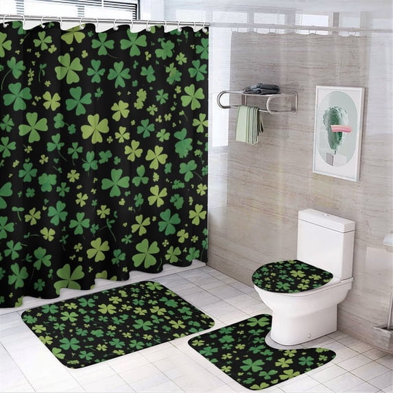 Bathroom Four Sets Of Floor Mat Shower Curtain Strong Durability Easy ...