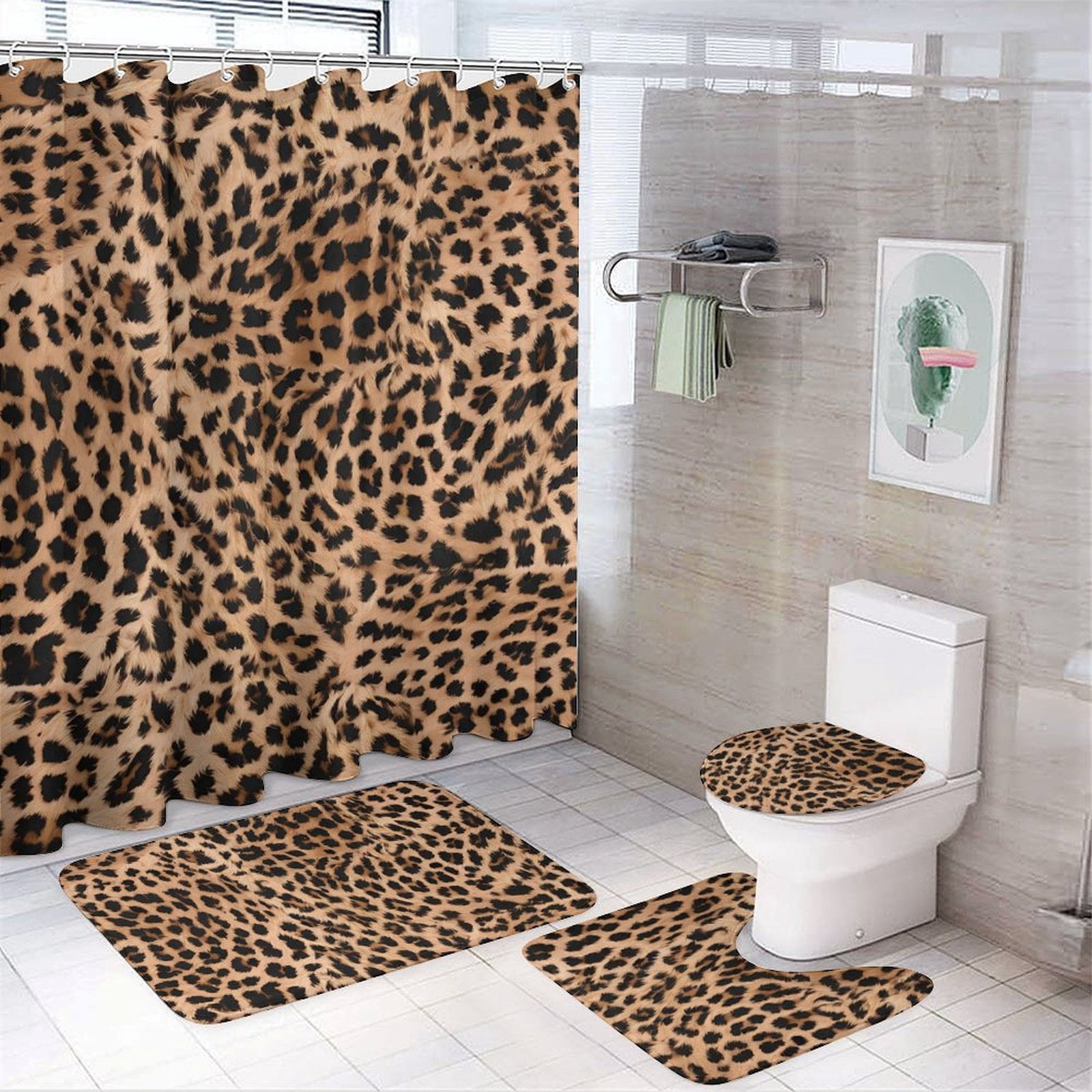 Bathroom Four Sets Of Floor Mat Shower Curtain Strong Durability Easy ...