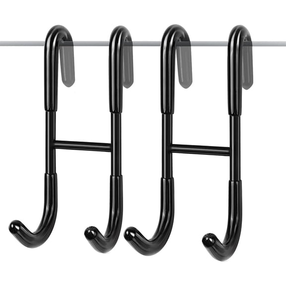 Bathroom Frameless Glass Shower Door Over Door Hooks, 2-Pack No Drill No Stick Over Glass Door Brushed Nickel Hooks for Bathrooms, Squeegee (Black)