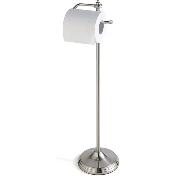 Bathroom Free Standing Toilet Tissue Paper Roll Holder Stand with Reserve Function, Satin Nickel