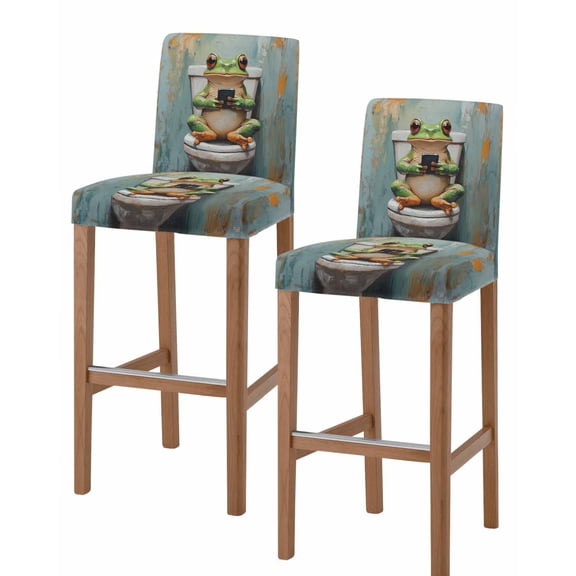Bathroom Frog Bar Stool Covers - Stretch Dining Chair Covers Set of 2, Toilet Animals Vintage Bar Chair Cover Removable Counter Stool Pub Chairs Slipcovers Protectors for Kitchen/Cafe