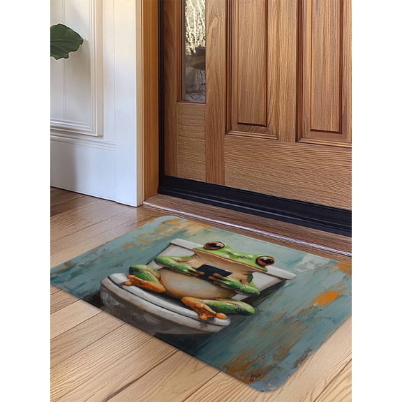 Bathroom Frog Door Mat&nbsp;Indoor Outdoor Entrance, Non Slip Small Rug for Kitchen Bathroom Entryway Rug, Toilet Animals Vintage Washable Doormat Floor Mat for Office Home Decor 16x24 Inch