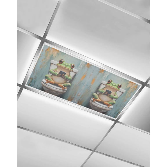 Bathroom Frog Fluorescent Light Covers for Ceiling Lights 4x2 feet, 1 Pack Magnetic Light Filters for Classroom, Toilet Animals Vintage Fluorescent Light Shade Panel for Office School Drop Home