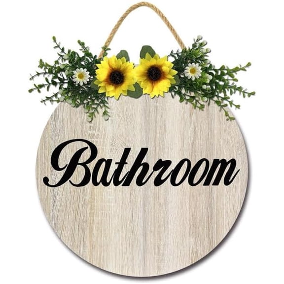Bathroom Front Door Sign Funny Wreaths Hanging Wooden Decoration Round Rustic Wood Farmhouse Wreaths Decor for Home Front Door Decorch