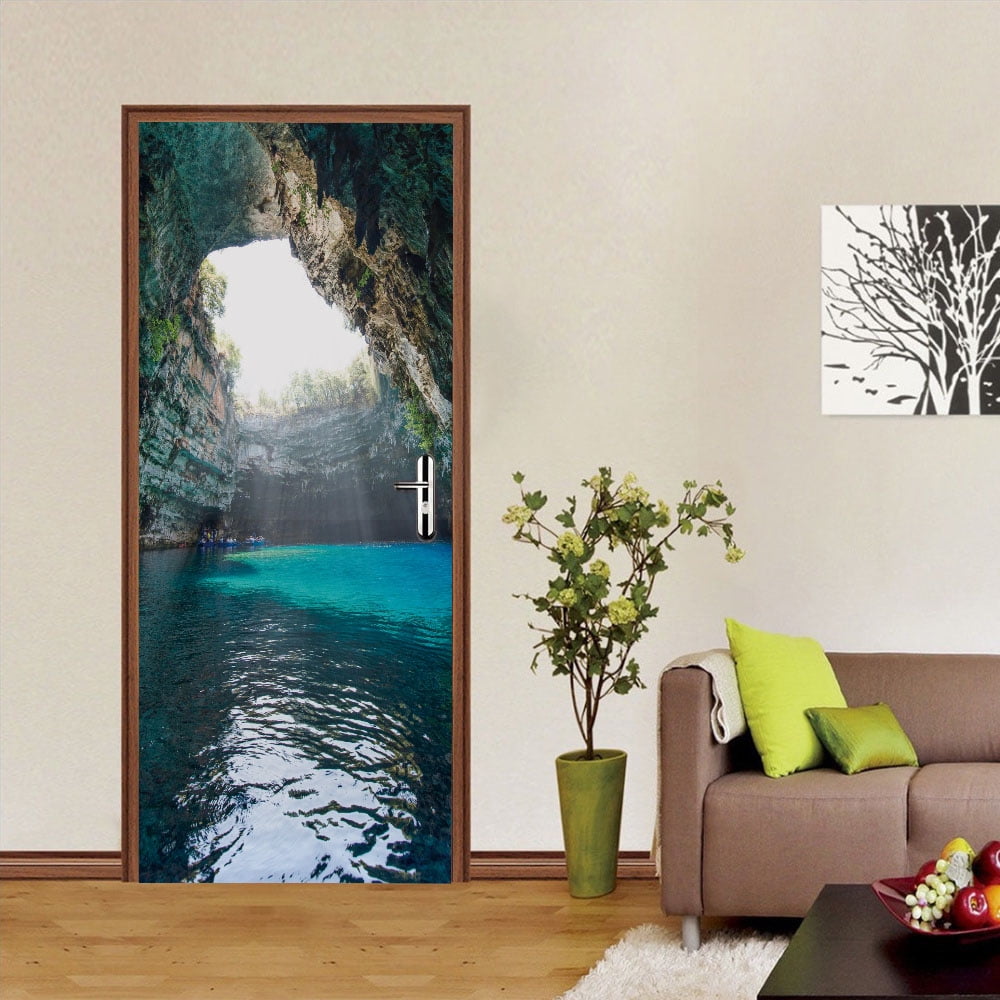 Bathroom Garden Door Sticker Scenery Wallpaper 3D SelfAdhesive Vinyl