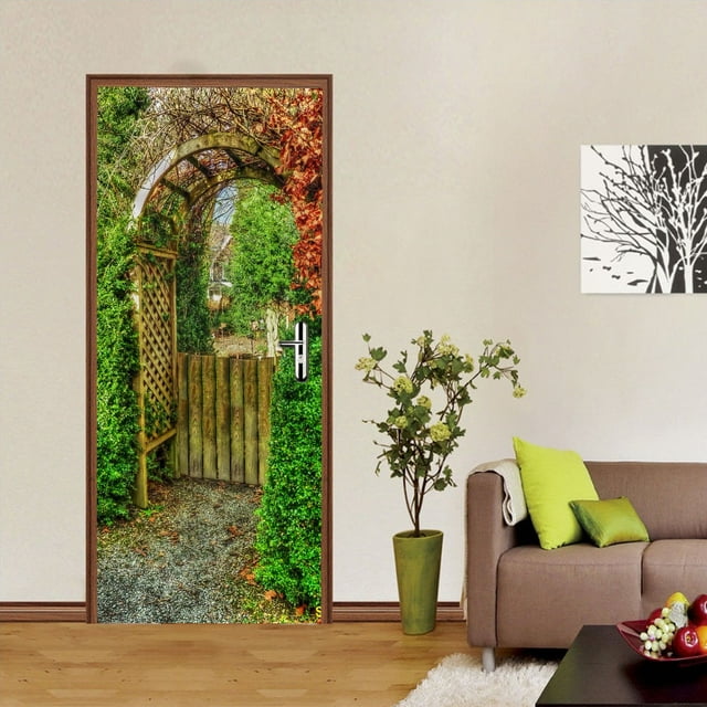 Bathroom Garden Door Sticker Scenery Wallpaper 3D Self Adhesive Vinyl Bathroom Garden Door Sticker Scenery Wallpaper 3D Self Adhesive Vinyl