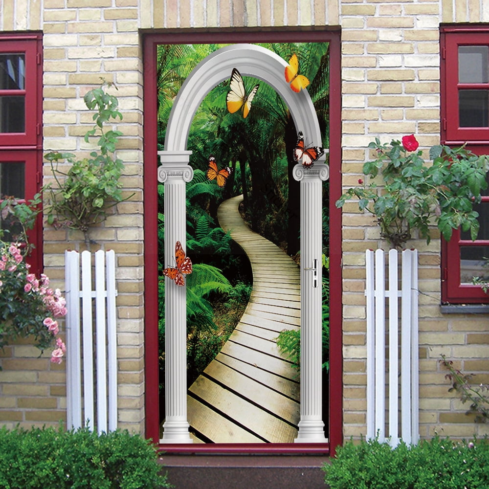 Bathroom Garden Door Sticker Scenery Wallpaper 3D Self-Adhesive Vinyl ...