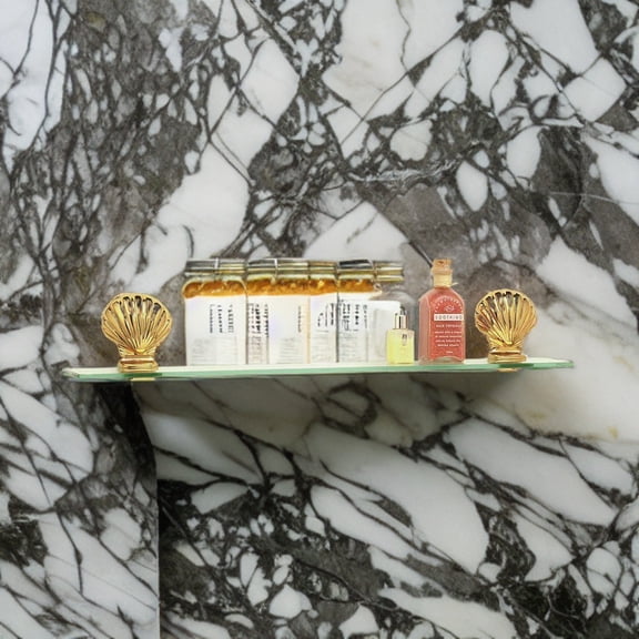 Bathroom Glass Shelf Bright Brass Brackets 23 5/8"L Renovator's Supply