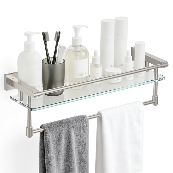 Bathroom Glass Shelf with Full-coverage Railing, Floating Tempered Glass Bathroom Wall Shelf Rectangle 20 Inch Over The Toilet Storage Cabinet, Towels, Gaming Floating Shelves, Bathroom Accessories