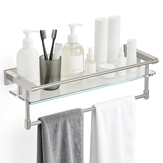 Bathroom Glass Shelf with Full-coverage Railing, Floating Tempered Glass Bathroom Wall Shelf Rectangle 20 Inch Over The Toilet Storage Cabinet, Towels, Gaming Floating Shelves, Bathroom Accessories