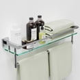 thumbnail image 1 of Bathroom Glass Shelf with Full-coverage Railing, Floating Tempered Glass Bathroom Wall Shelf Rectangle 24 Inch Shelves Chrome Polished Bracket Mount Modern, 1 of 9