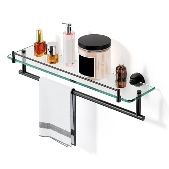 Bathroom Glass Shelf with Railing, Floating Tempered Glass Bathroom Wall Shelf Rectangle 20 Inch Over The Toilet Storage Cabinet, Gaming Floating Shelves, Bathroom Accessories and Home Decor