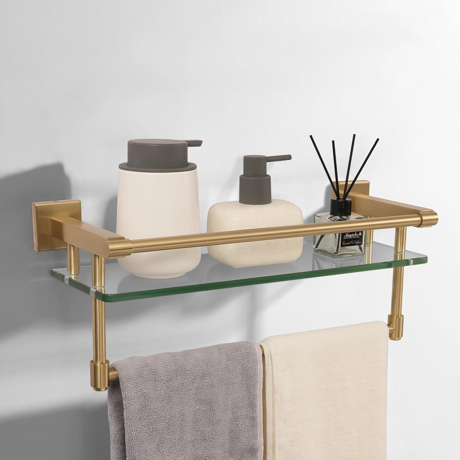 Bathroom Glass Shelf Towel Rack Shelf Glass Organizer Wall-Mounted ...