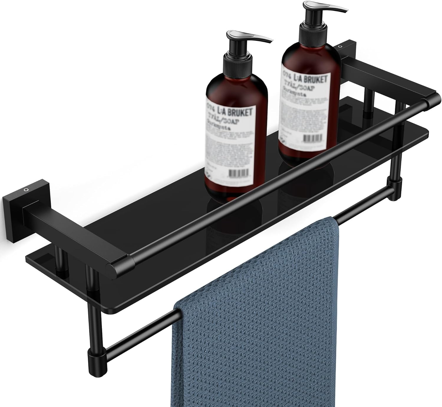 20" Wall-Mounted Bathroom Glass Shelf With Towel Bar - Stainless Steel SUS304, Tempered Glass, 35 Lbs Capacity - View #4