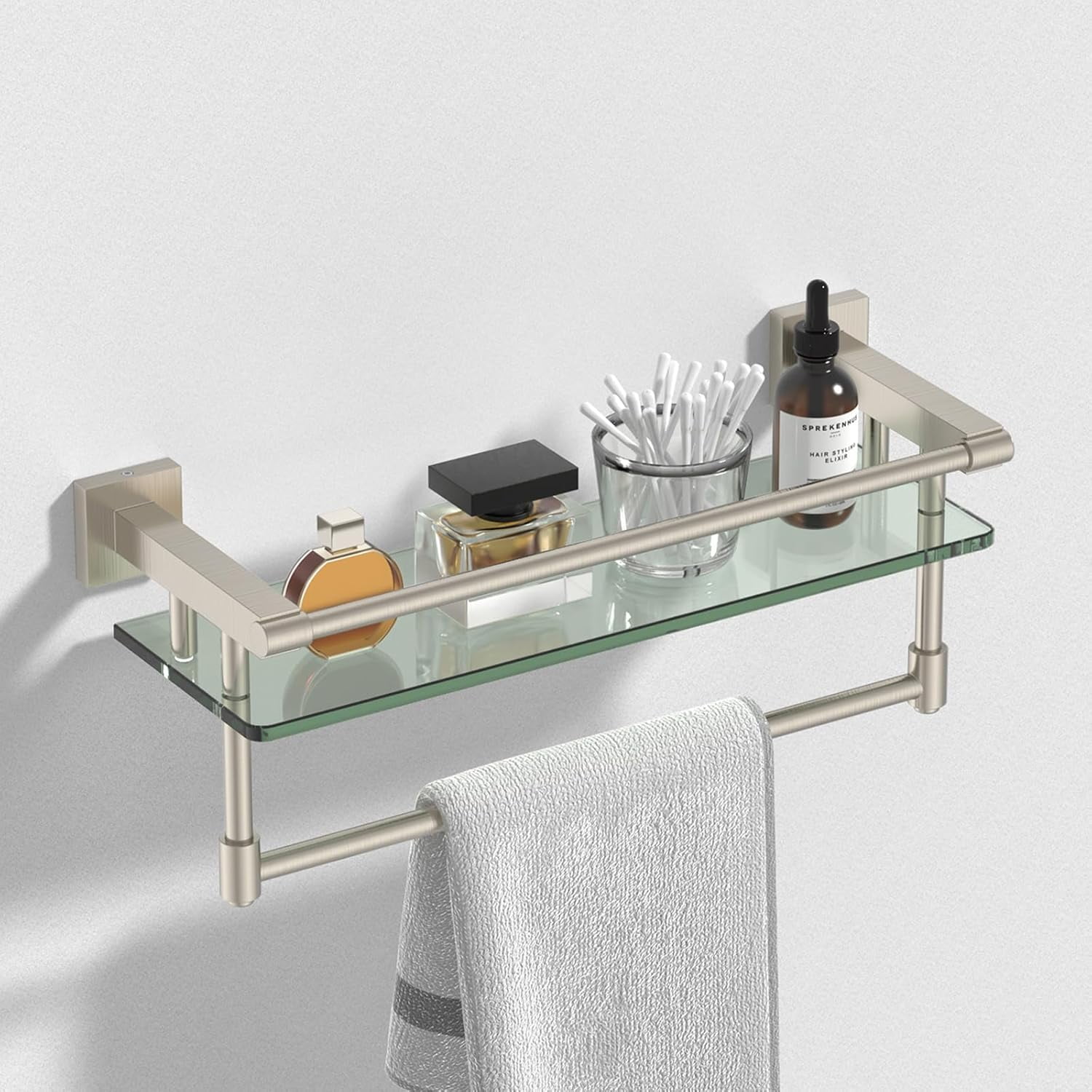 Bathroom Glass Shelf Towel Rack Shelf Glass Organizer Wall-Mounted ...