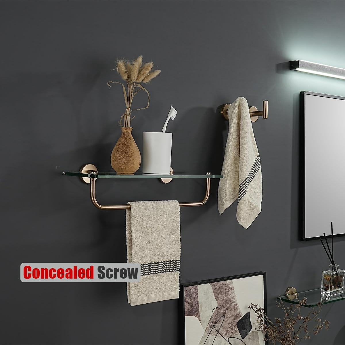 Bathroom Glass Shelf with 15 Inch Towel Bar, 304 Stainless Steel ...
