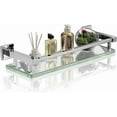 thumbnail image 1 of Bathroom Glass Shelf with Stainless Steel Railing, Polished Chrome Small Tempered Glass Floating Wall Shelf Over The Toilet, 16 inch, 1 of 15