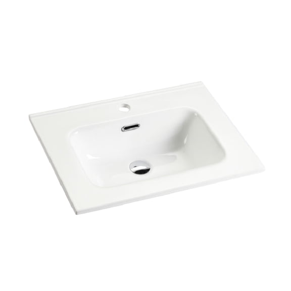 Bathroom Glossy White Ceramic Sink - Integrated Basin, Easy To Clean And Maintain Resists Stains Buildup