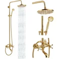 thumbnail image 1 of Bathroom Gold Rainfall Shower Faucet Set Tub Spout Mixer Tap W/Hand Shower, 1 of 9