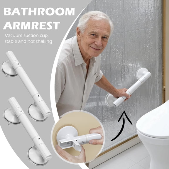 Bathroom Grab Bar with Strong Suction Cups - Shower Handle No-Drill Installation Bathtub Toilet Support Rail White Removable A
