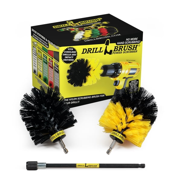 Bathroom & Grill Kit Yellow Medium & Black Ultra Stiff Scrub Brushes for Deep Cleaning