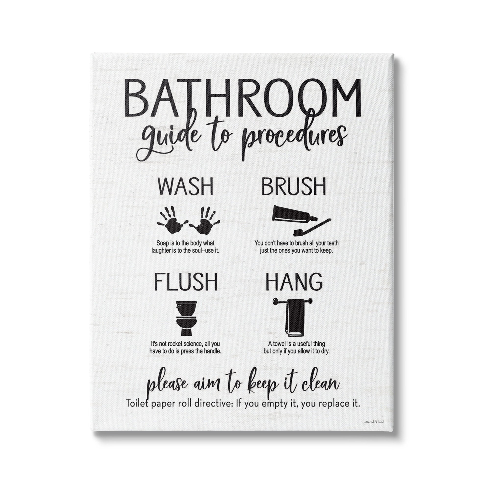 Stupell Industries Bathroom Guide Procedures Diagram Wash Brush Flush Hang, 30 x 40, Design by Lettered and Lined