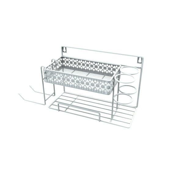 Bathroom Hair Blow Dryer Holder and Hot Tool Organizer Wall Mounted, Countertop Hair Appliance Caddy Shelf Metal Vanity Storage Rack for Straightener and Curling Iron