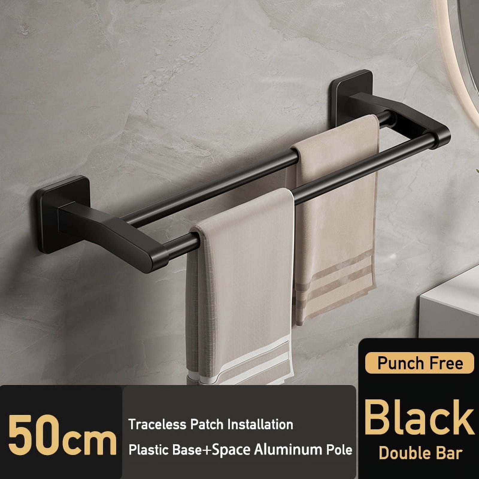 Bathroom Hand Towel Rack Black Towel Holder Wall Mount No Drill Mount ...
