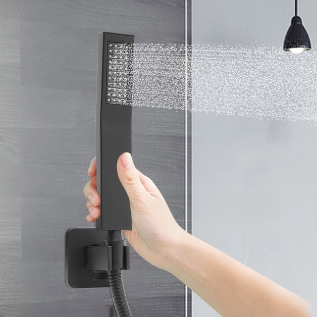 Bathroom Handheld Shower Head Black, Modern Brass High Pressure Square Shower Head with Wall ...