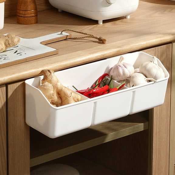 Bathroom Hanging Basket Kitchen Wall Mounted Plastic Garlic Organizer - Adjustable Wall Hook Rack for Vegetables & Bath Accessories, 13.54x4.13x4.01 Inch