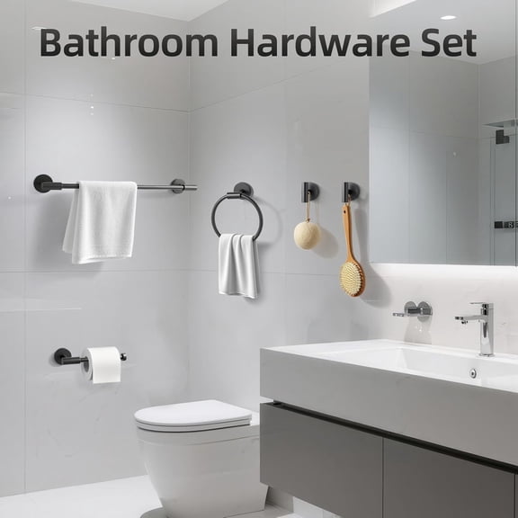 Bathroom Hardware Accessories Set 10 PCS, Matte Black Bathroom Towel Bar Racks Set, SUS304 Stainless Steel Bathroom Fixture Set, 19in Towel Bar Bathroom, Toilet Paper Holder, Towel Hooks, Towel Ring