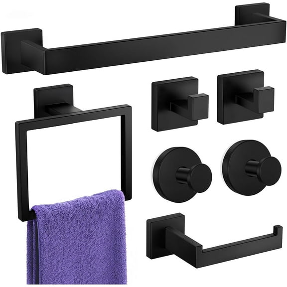Bathroom Hardware Accessories Set: 7-Pieces Bath Towel Bar Set, Towel Racks for Bathroom Wall Mounted, SUS304 Stainless Steel, Matte Black