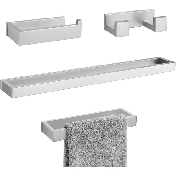 Bathroom Hardware Accessories Set, Brushed Nickel 4-Piece Bathroom Hardware Set Including Towel Bar,Towel Holder, Toilet Paper Holder,Towel Hook, Stainless Steel Bath Towel Bar Set