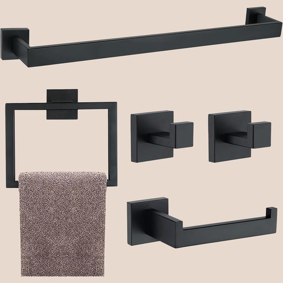 Bathroom Hardware Accessories Set Matte Black, Square Towel Racks Set ...