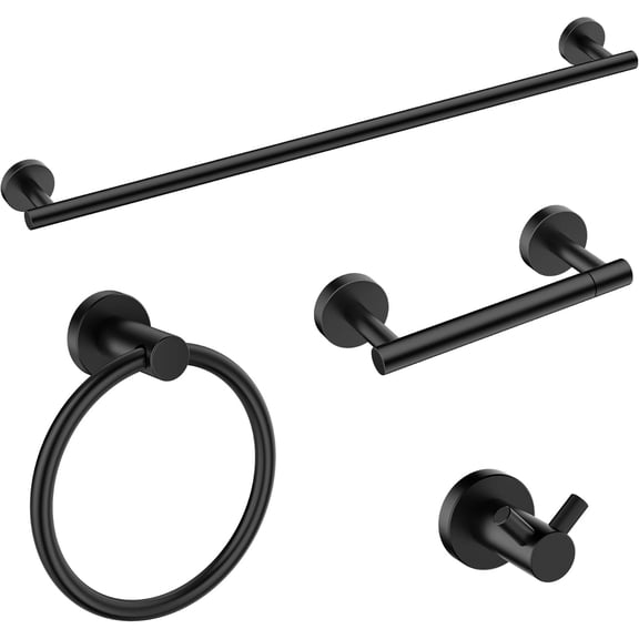Bathroom Hardware Accessories Set, SUS304 Stainless Steel Towel Bar Set, Modern Towel Racks Holder for Bathroom, Toilet Paper Holder Wall Mounted 4 Pieces(18" Bar, Matte Black)