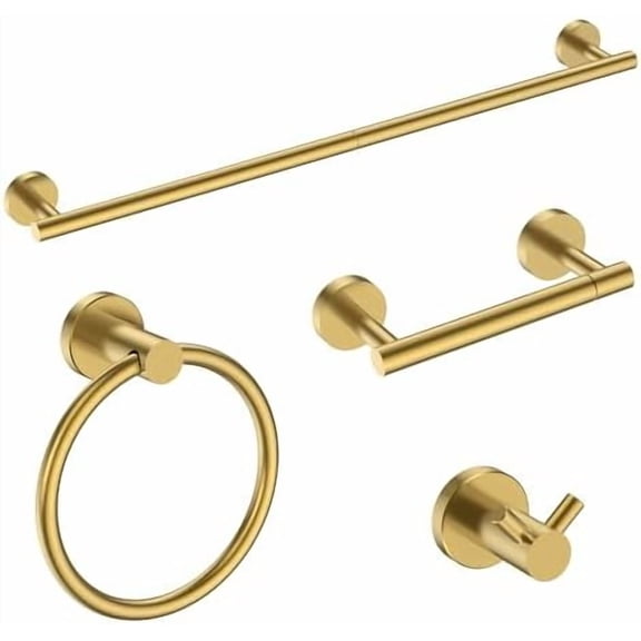 Bathroom Hardware Accessories Set, SUS304 Stainless Steel Towel Bar Set, Modern Towel Racks Holder for Bathroom, Toilet Paper Holder Wall Mounted 4 Pieces(24" Bar, Brushed Gold)