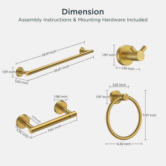 Bathroom Hardware Accessories Set, SUS304 Stainless Steel Towel Bar Set, Modern Towel Racks Holder for Bathroom, Toilet Paper Holder Wall Mounted 4 Pieces(24" Bar, Brushed Gold)